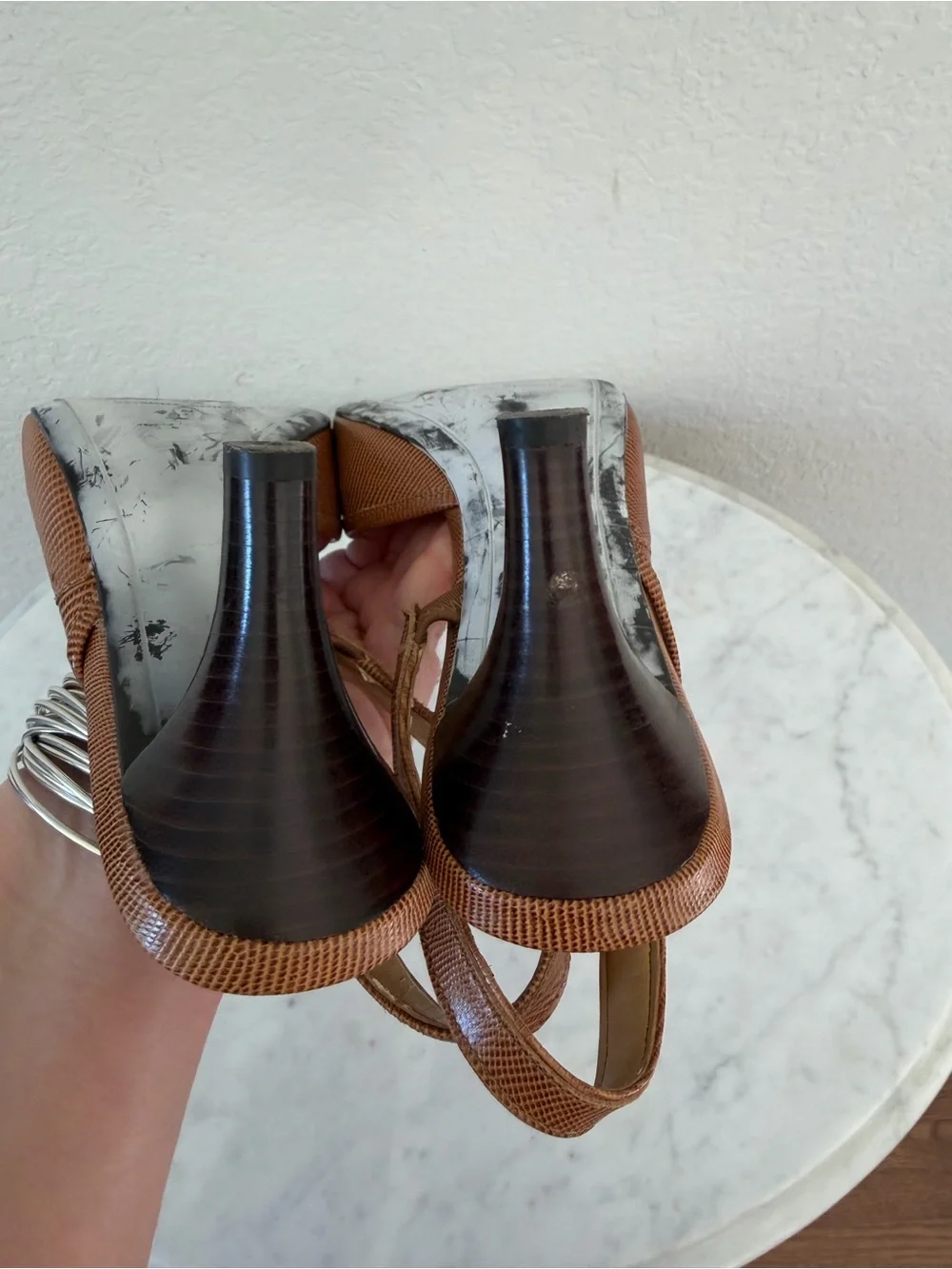Vintage Y2K Etienne Aigner Brown Lizard Embossed Leather Slingback Heels 7.5